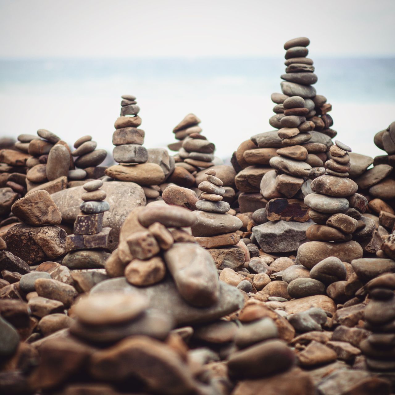 不知是谁带起这个头,在海边垒起石塔