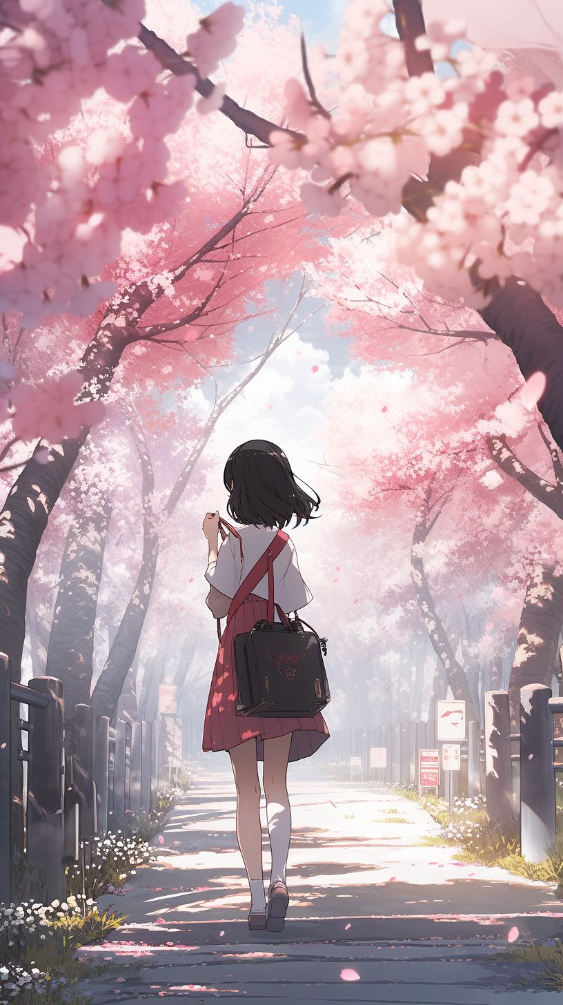 NC MKT manga and anime asian girl walking amidst pink cherry bl 67abd5a5 4597 4995 9f27 73ac48e0d055
