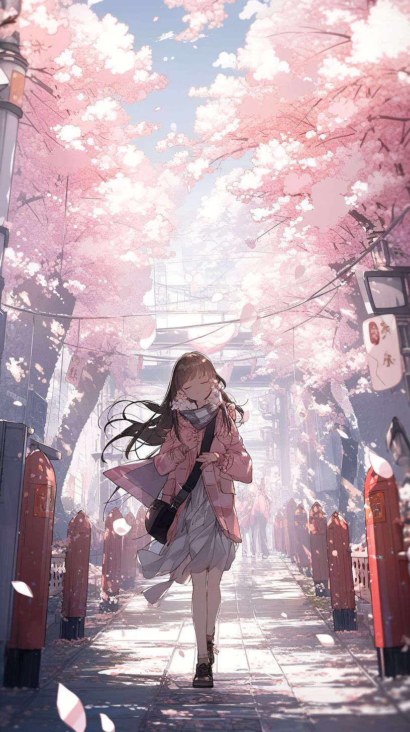 NC MKT manga and anime asian girl walking amidst pink cherry bl 6f691d12 d3cc 4cb5 bf0a 5c98f85440c3